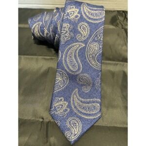 Jos. A. Bank, Silverish Blue Silk Blend Paisley Tie Necktie Beautiful Fabric